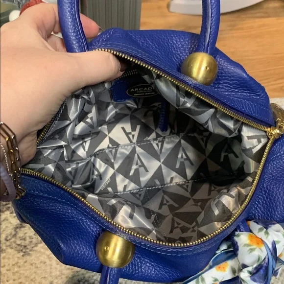 Arcadia Leather Domed Satchel - Dione qvc NEW Royal blue pebbled - Picture 7 of 9